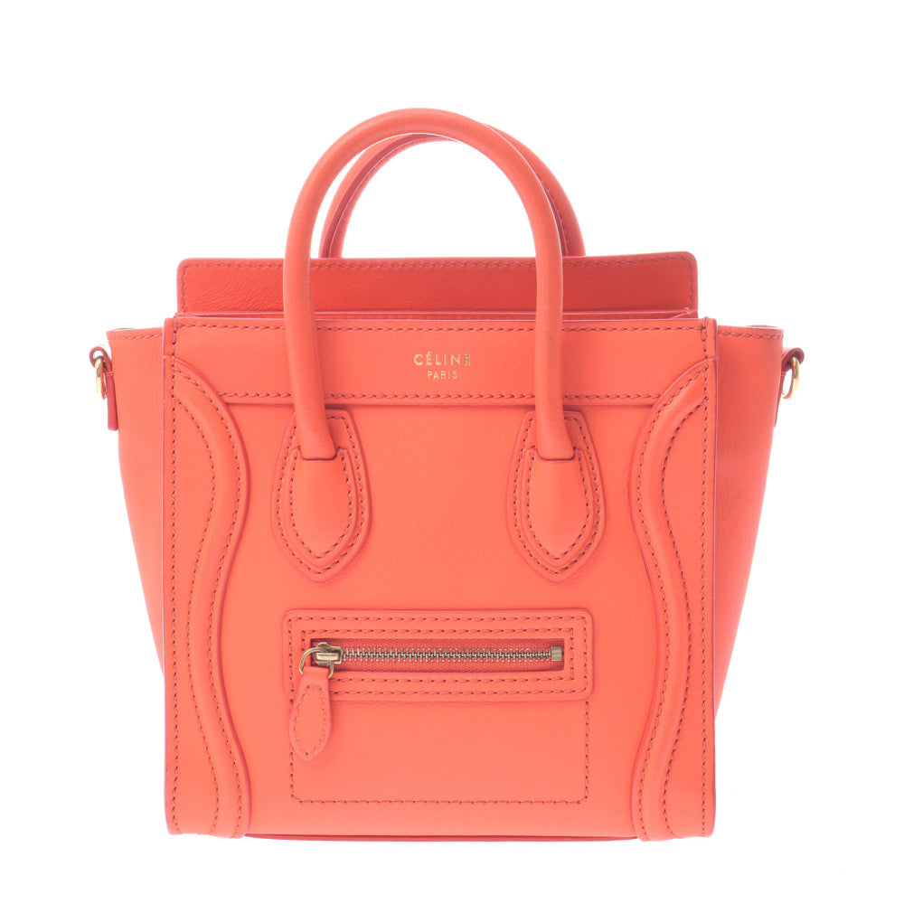 (美品) セリーヌ ラゲージ ナノショッパー オレンジ CELINE 2way CELINE セリーヌ ラゲージ ナノ ショッパー オレンジ レザー