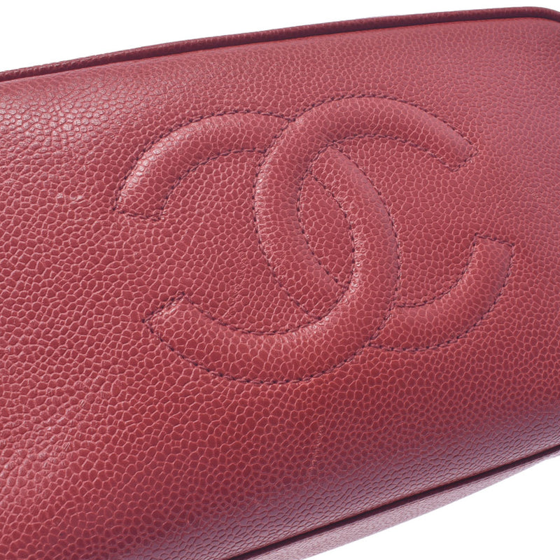 Chanel Chanel Red Gold Bracket Ladies Caviar Skin Pouch AB Rank Used Silgrin