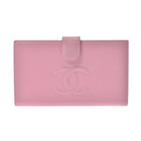 Chanel Chanel Garine Long Wallet Pink Women's Caviar Skin Two Folded Wallets AB Rank Used Silgrin