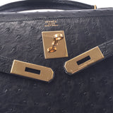 Hermes Hermes Kelly 32 outside sewing 2way bag black gold bracket ○ c stamp (around 1973) Ladies' Austrich handbag A rank used sinkjo