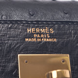 Hermes Hermes Kelly 32外缝制2way袋黑色金支架○C邮票（1973年左右）女士们的Austrich手提包一级使用水池