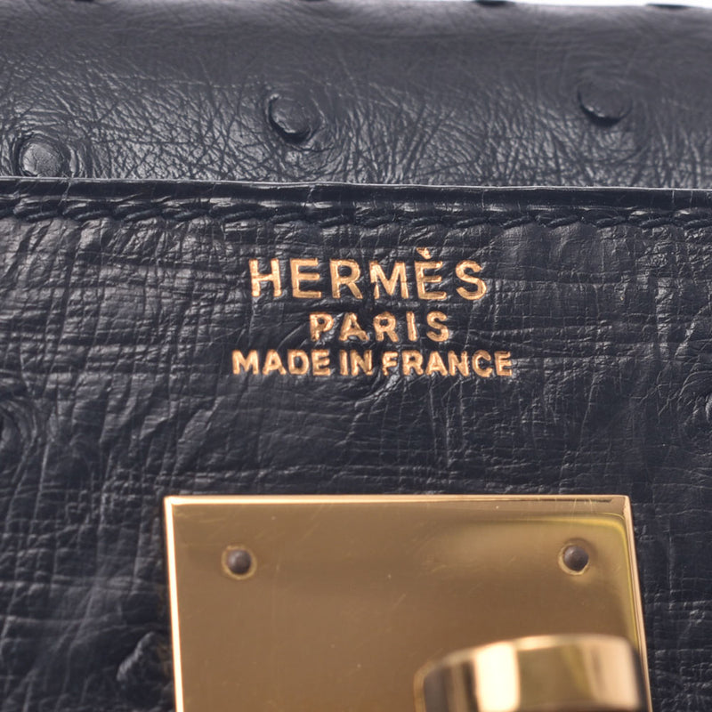 HERMES エルメス ケリー 32 外縫い 2WAYバッグ 黒 ゴールド金具 ○C刻印(1973年頃) レディース オーストリッチ ハンドバッグ Aランク 中古 銀蔵