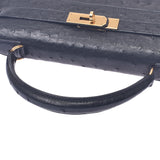 Hermes Hermes Kelly 32 outside sewing 2way bag black gold bracket ○ c stamp (around 1973) Ladies' Austrich handbag A rank used sinkjo