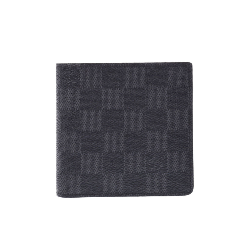 Louis Vuitton Louis Vuitton Damier Graphit Marco Black / Gray N62664 Men's Dumie Graphit Canvas Two Folded Wallets A-Rank Used Silgrin