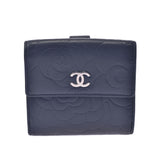 Chanel Chanel Camelia W Hook Wallet Black Ladies Ramskin Two-fold Wallets B Rank Used Silgrin