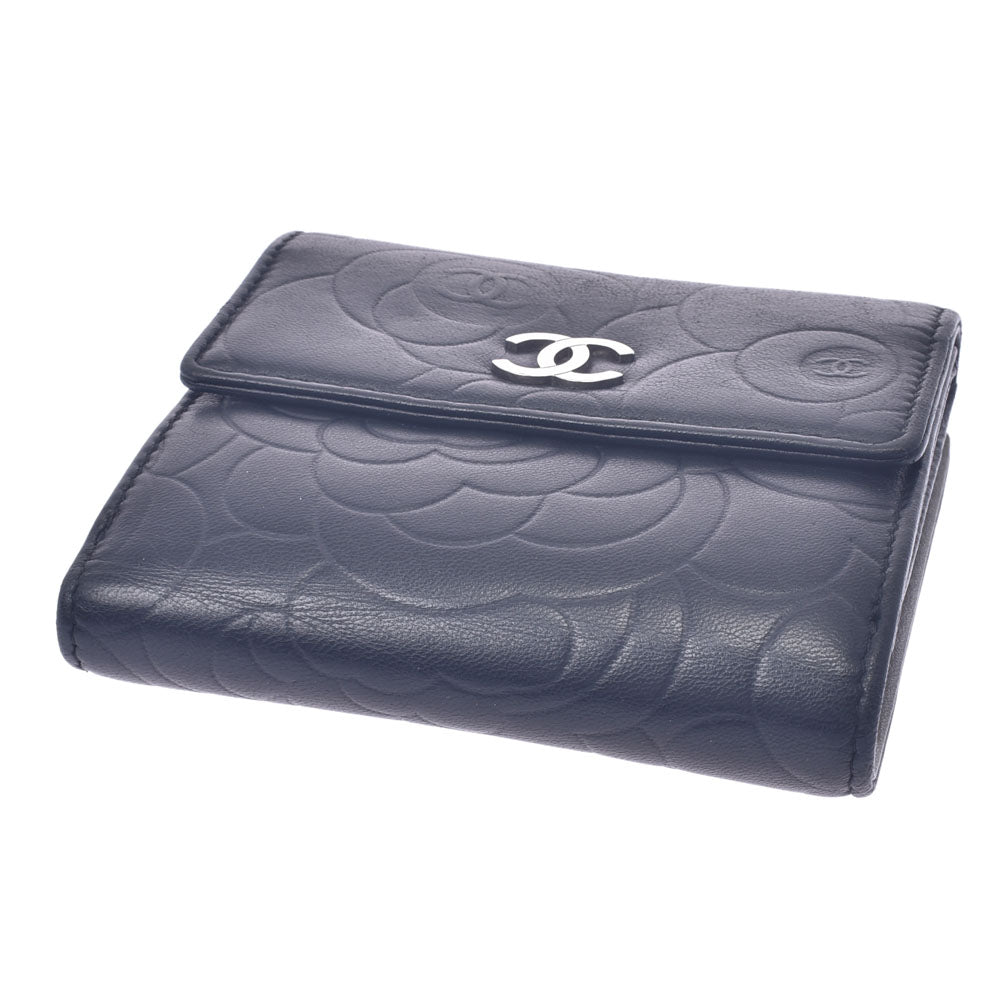 CHANEL シャネル カメリア Wホック財布 黒 レディース ラムスキン 二 