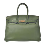 Hermes Hermes Burkin 35 Anise Green Gold Bracket □ M-engraved (around 2009) Unisex Vasuffft Handbag AB Rank Used Silgrin