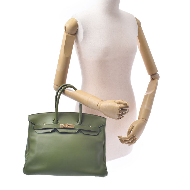 Hermes Hermes Burkin 35 Anise Green Gold Bracket □ M-engraved (around 2009) Unisex Vasuffft Handbag AB Rank Used Silgrin