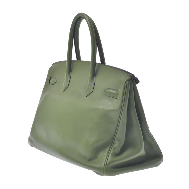 Hermes Hermes Burkin 35 Anise Green Gold Bracket □ M-engraved (around 2009) Unisex Vasuffft Handbag AB Rank Used Silgrin