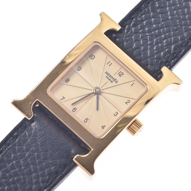 HERMES Hermes Ram system HH1.201 ladies SS/leather watch Quartz gold dial AB rank used silver stock