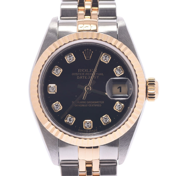 ROLEX Rolex Day Just 10P Diamond 79173G Women's YG / SS Watch Automatic Black Table A-Rank Used Silgrin