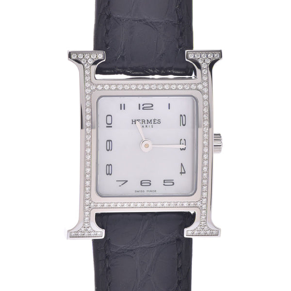 Hermes Hermes Ramsis Bezel Diamond HH1.235女士SS /皮革手表石英壳阴影A级使用SILGRIN