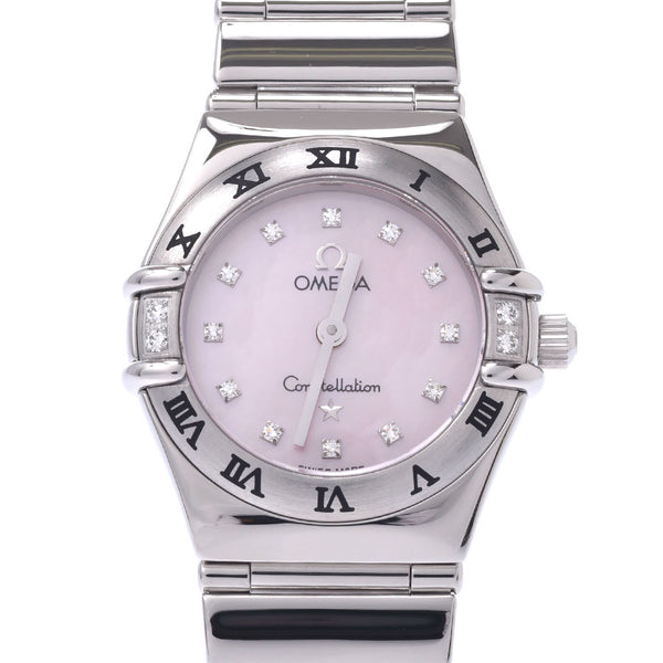 Omega Omega Constellation bezel 4P diamond 12p diamond 1566.66 Ladies SS Watch quartz pink shell