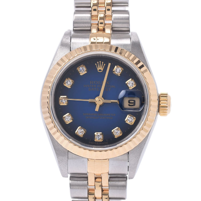 ROLEX Rolex Day Just 10P Diamond 79173G Women's YG / SS Watch Automatic Wound Blue Gradation Diagram A-Rank Used Sinkjo