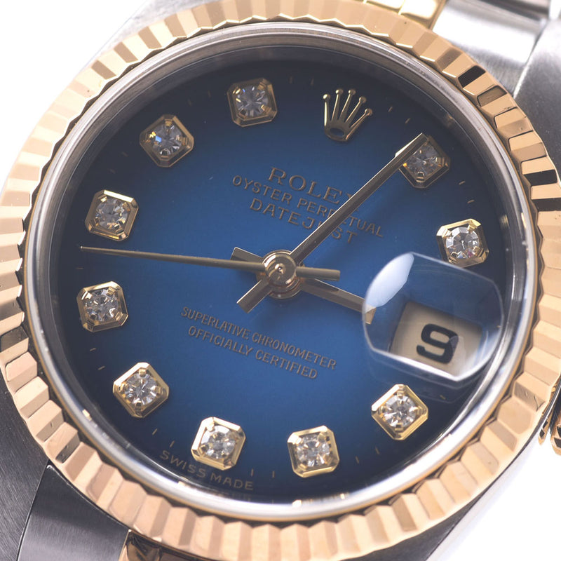 ROLEX Rolex Day Just 10P Diamond 79173G Women's YG / SS Watch Automatic Wound Blue Gradation Diagram A-Rank Used Sinkjo