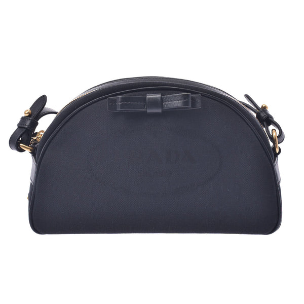 Prada Prada Logo Jagade Black Gold Bracket 1BH125 Women's Canvas Curf Shoulder Bag A-Rank Used Silgrin