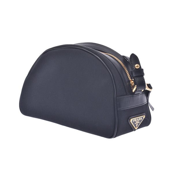 Prada Prada Logo Jagade Black Gold Bracket 1BH125 Women's Canvas Curf Shoulder Bag A-Rank Used Silgrin