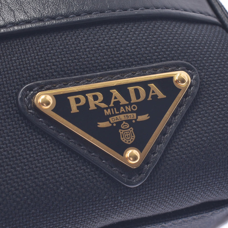 PRADA プラダ ロゴジャガード 黒 ゴールド金具 1BH125 レディース キャンバス カーフ ショルダーバッグ Aランク 中古 銀蔵