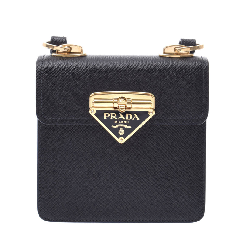 Prada Symbol Black Gold Clasp Ladies Shoulder Bag PRADA Used – 銀蔵オンライン