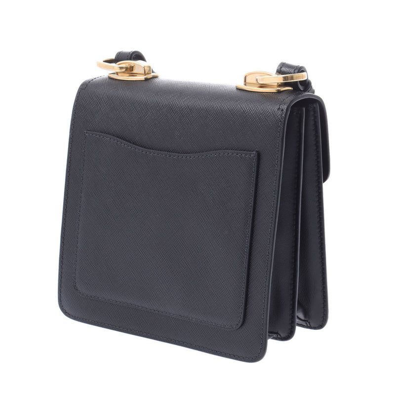 Prada Symbol Black Gold Clasp Ladies Shoulder Bag PRADA Used