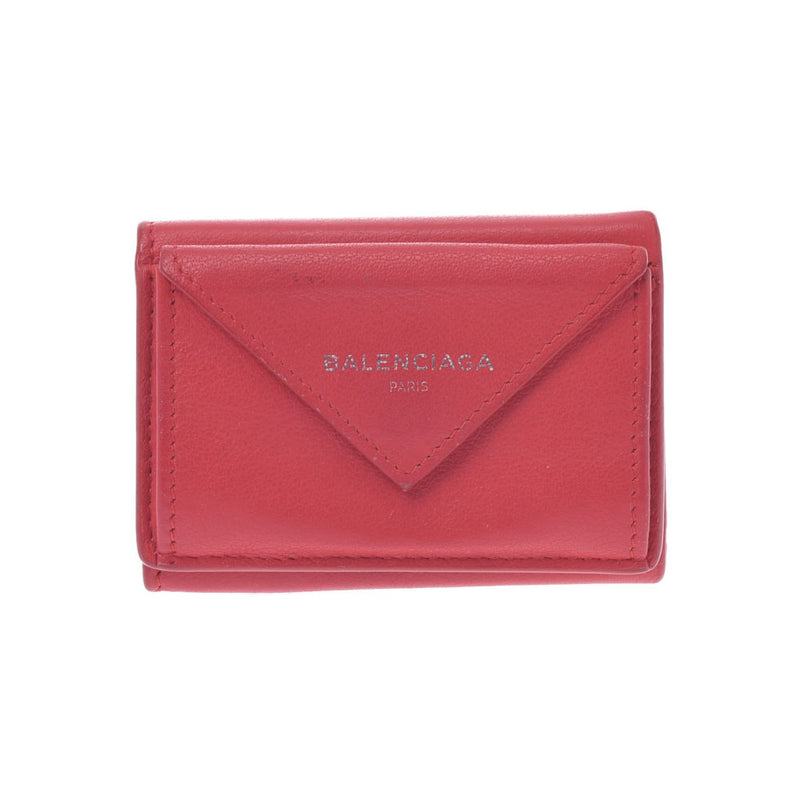 Balenciaga Valencia Paper Mini Wallet Red Unisex Curf Three Folded Wallets B Rank Used Sinkjo