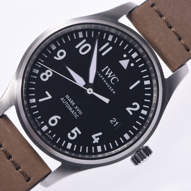 IWC SCHAFFHAUSEN IDAFFHAUSEN Schaffhausen Pilot's Watch Mark 18 Men's SS/Leather Watch Automatic Black Dial A Rank Used Ginzo