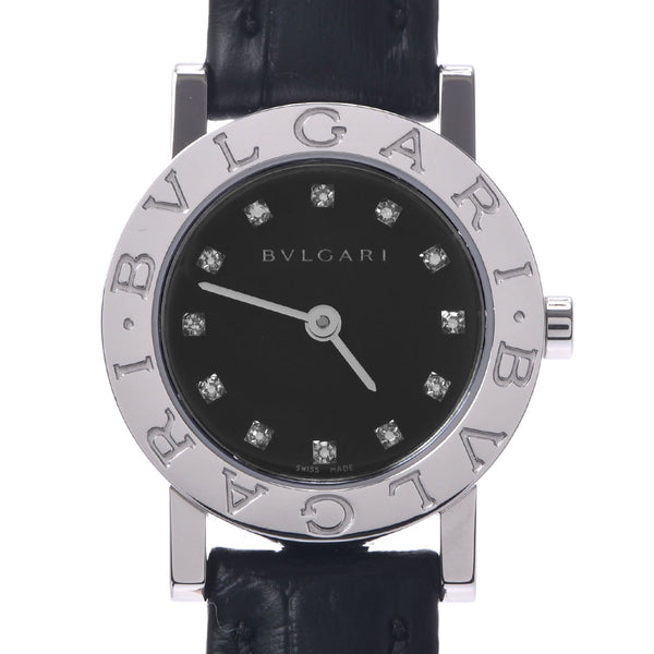 BVLGARI Bulgari Burgari Burgari 23 12P Diamond BB23SL Women's SS / Leather Watch Quartz Black Table A-Rank Used Sinkjo