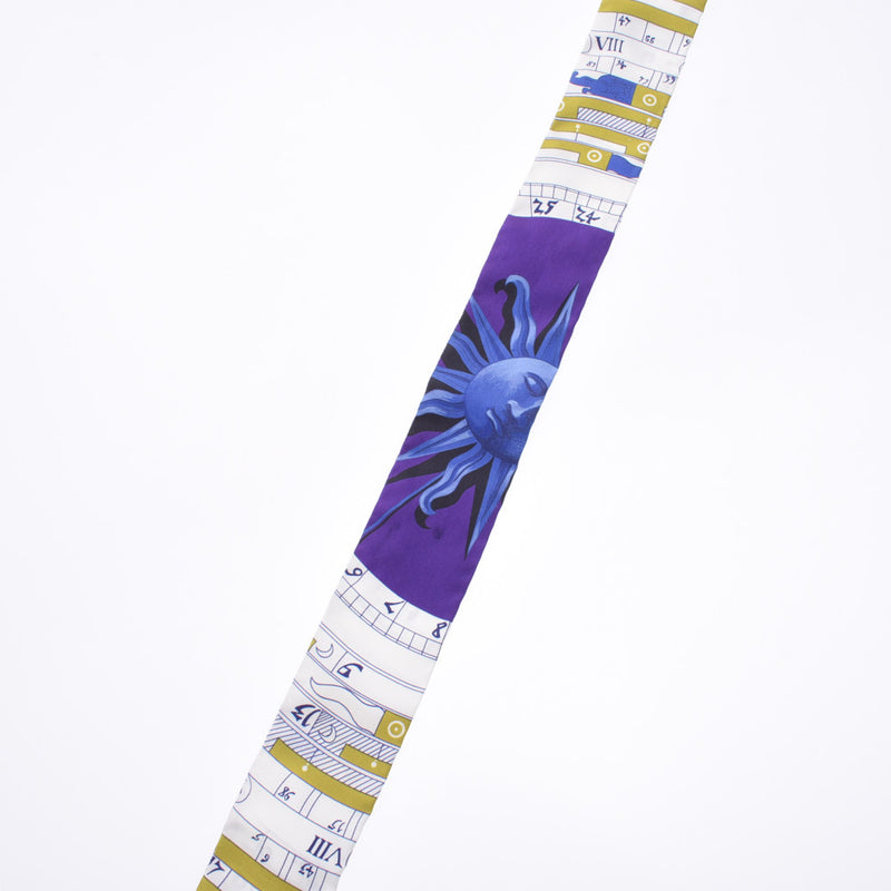 HERMES エルメス 占星術・太陽 ツイリー パープル×青×白 レディース シルク100% スカーフ ABランク 中古 銀蔵