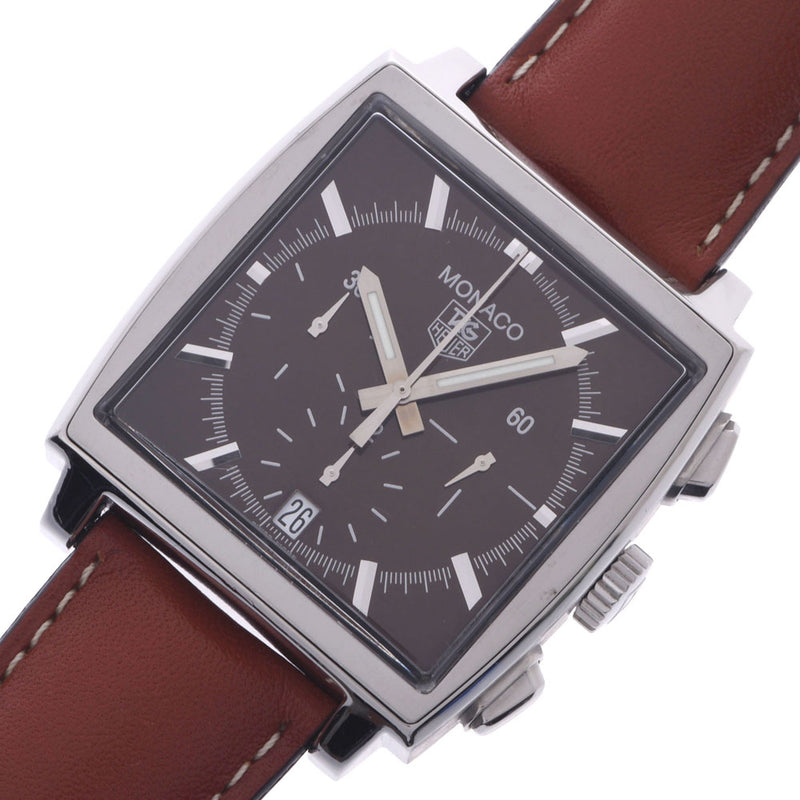 Tag Heuer Tag Hoyer Monaco CW2114 Men's SS / Leather Watch Automatic Current Brown Shade A-Rank Used Silgrin