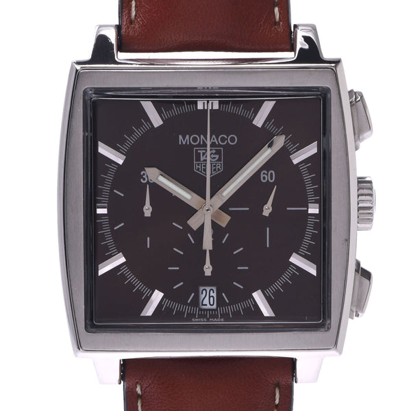 Tag Heuer Tag Hoyer Monaco CW2114 Men's SS / Leather Watch Automatic Current Brown Shade A-Rank Used Silgrin