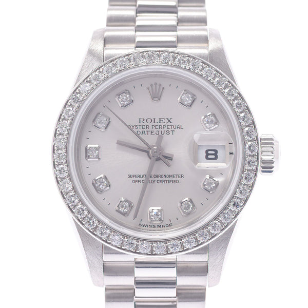 劳力士Datejust 10P Diamond Bezel Diamond 79136G Ladies PT Watch Automatic Silver Dial A Rank Used Ginzo