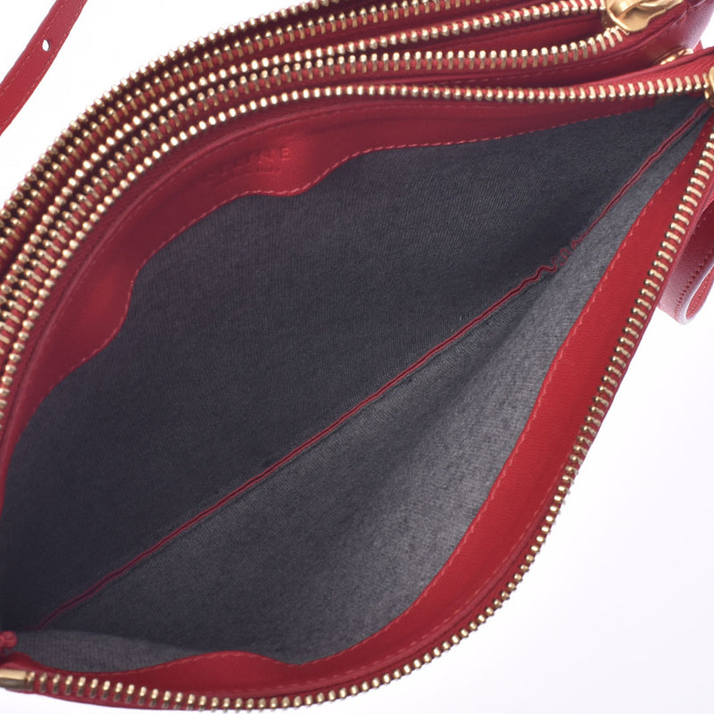 Celine Trio Red Women Shoulder Bag CELINE Used