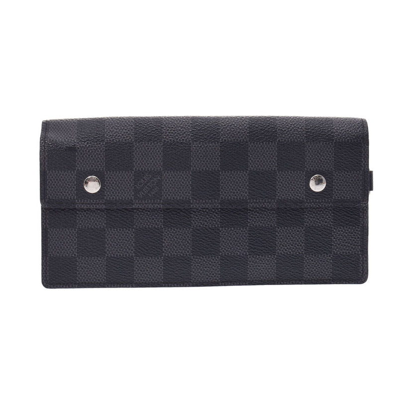 LOUIS VUITTON Louis Vuitton Damier Graphite Porte Foille Acordion Black/Grey N60023 Men's Damier Graphite Canvas Long Wallet B Rank Used Ginzo