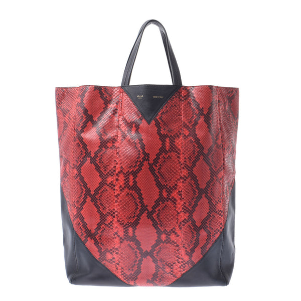 CELINE Celine Red/Black Ladies Python/Calf Tote Bag AB Rank Used Ginzo