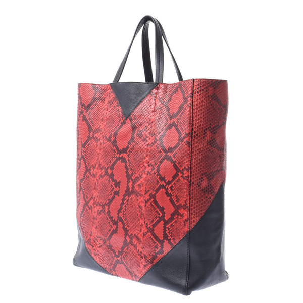 CELINE Celine Red/Black Ladies Python/Calf Tote Bag AB Rank Used Ginzo