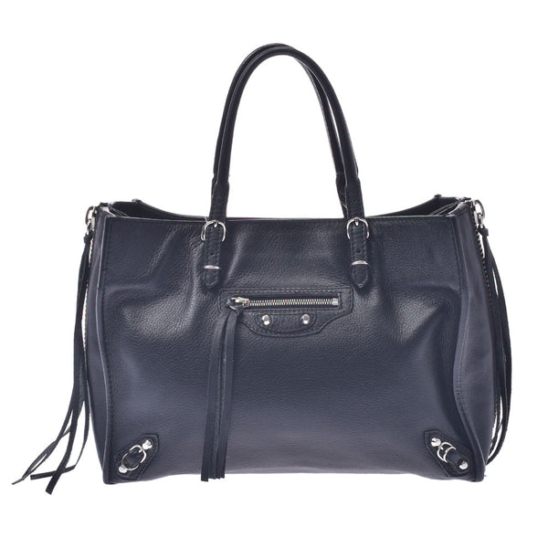 BALENCIAGA Valencia Paper A6 2way Bag Black Silver Bracket 370926 Women's Curf Handbags AB Rank Used Silgrin