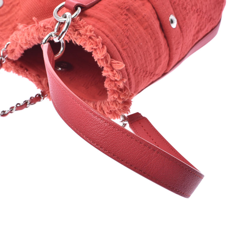 Chanel 2WAY shopping bag red silver hardware women's cotton shoulder bag