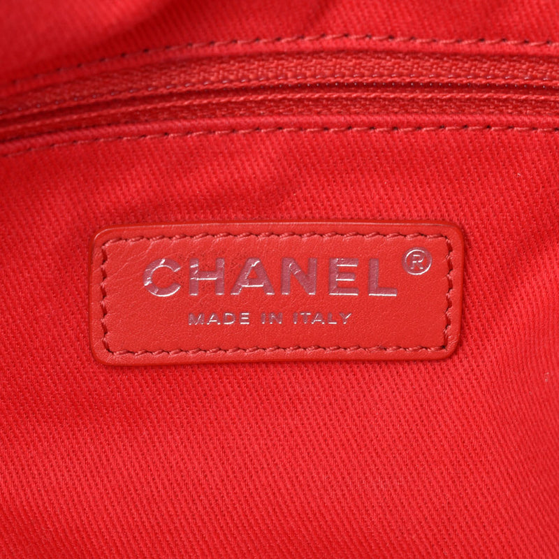 Chanel 2WAY shopping bag red silver hardware women's cotton shoulder bag
