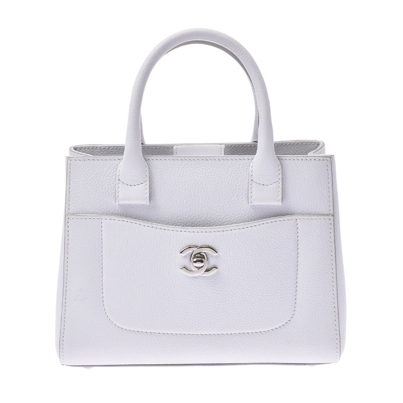 Chanel Neo Executive Tote 2WAY Bag White Silver Metal Fittings
