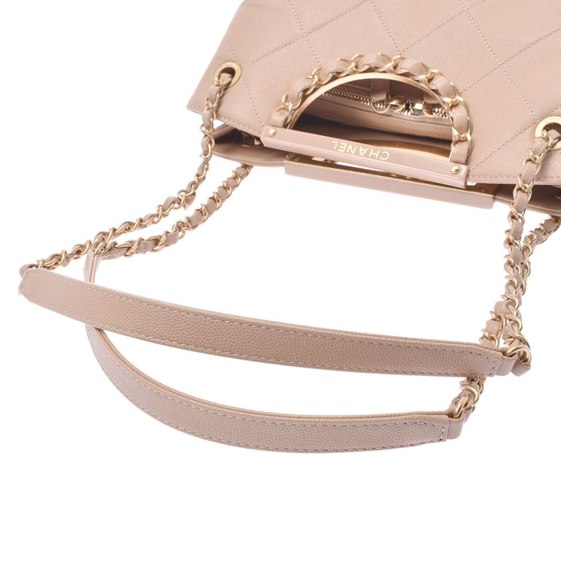 Chanel Chanel Matrasse 2way Chain Shoulder Beige Gold Bracket Women's Soft Caviar Skin Shoulder Bag Unused Silgrin