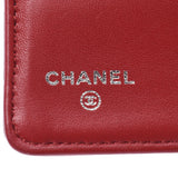 Chanel Chanel Camelia双紧固件长号钱包红色银色支架女士Lamskin Long钱包B等级使用Silgrin
