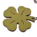 HERMES Hermes Keychain Lucky 4 Four-Leaf Clover Anise Green / Orange Unisex Leather Keychain A Rank Used Ginzo
