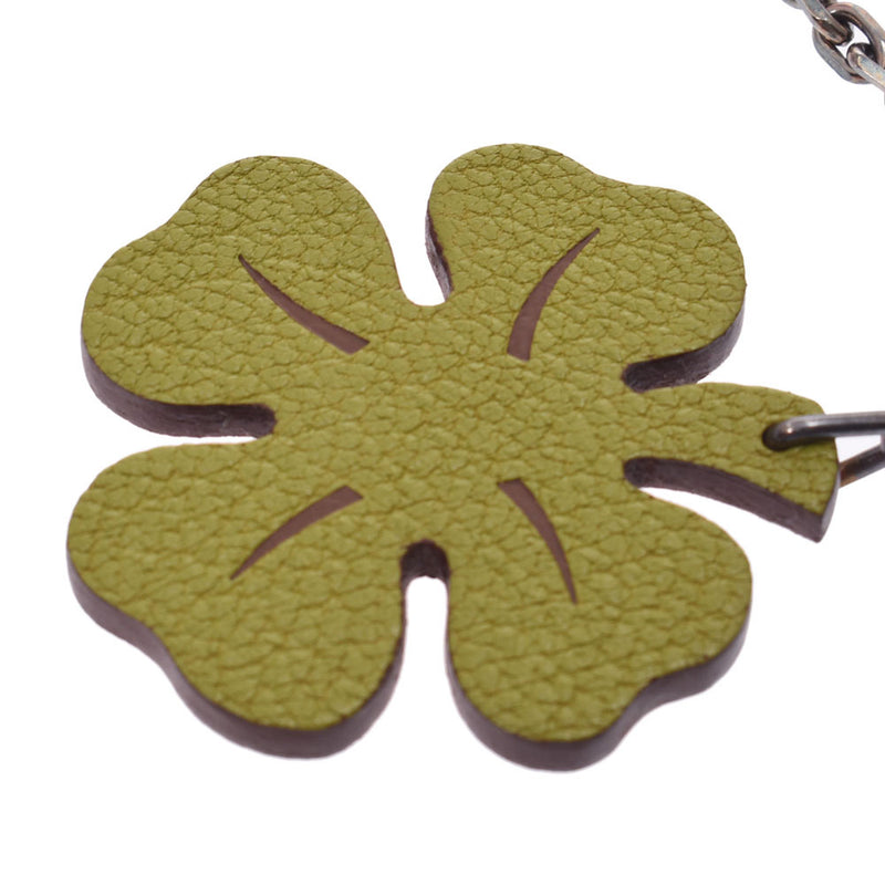 HERMES Hermes Keychain Lucky 4 Four-Leaf Clover Anise Green / Orange Unisex Leather Keychain A Rank Used Ginzo
