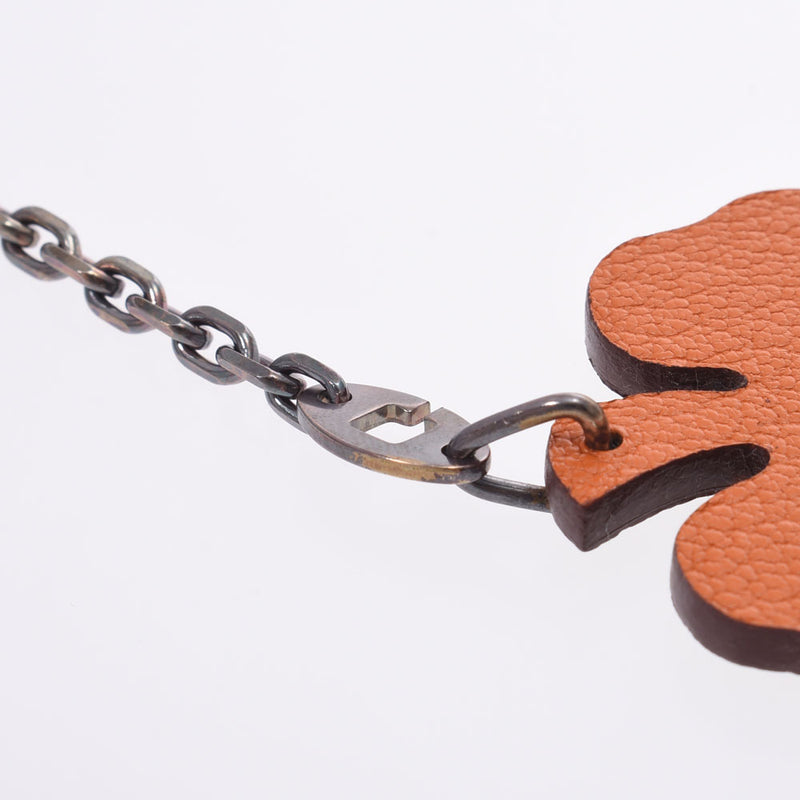 HERMES Hermes Keychain Lucky 4 Four-Leaf Clover Anise Green / Orange Unisex Leather Keychain A Rank Used Ginzo