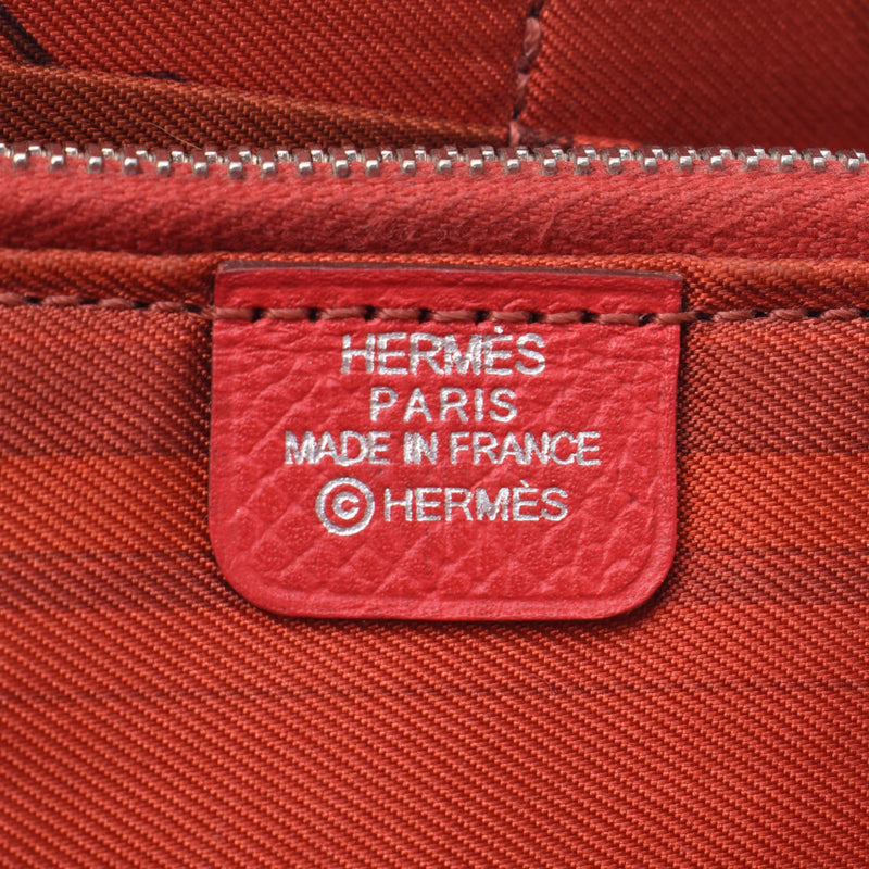 Hermes Hermes Azaplong Silk Inn Rougebif Silver Fittings □ N-engraving (around 2010) Women's Vauepson Long Wallet B Rank Used Silgrin