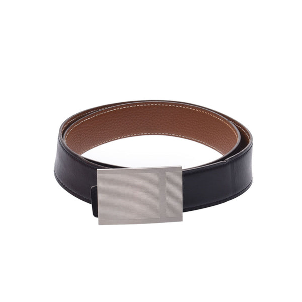 HERMES Hermes Reversible 85cm Black/Gold Silver Clasp A Stamp (circa 2017) Men's Leather Belt B Rank Used Ginzo