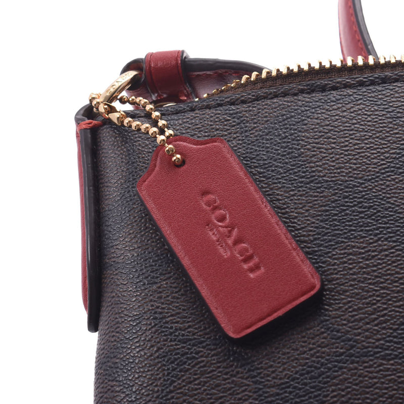 COACH Coach Signature Flat Type Dark Brown / Red C1554 Unisex PVC × Leather Shoulder Bag Unused Ginzo