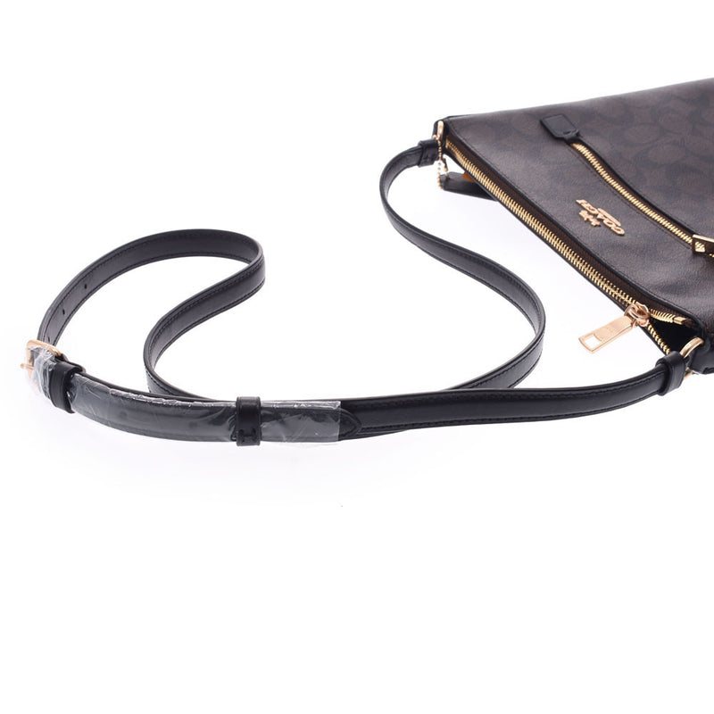 COACH Coach Signature Flat Type Dark Brown / Black C1554 Unisex PVC × Leather Shoulder Bag Unused Ginzo