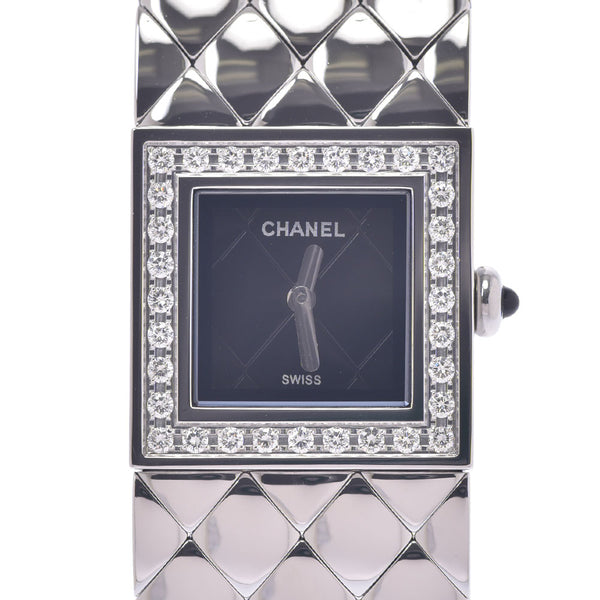 CHANEL Chanel Matasse Bezel Diamond H0489 Ladies SS Watch Quartz Black Dial A Rank Used Ginzo