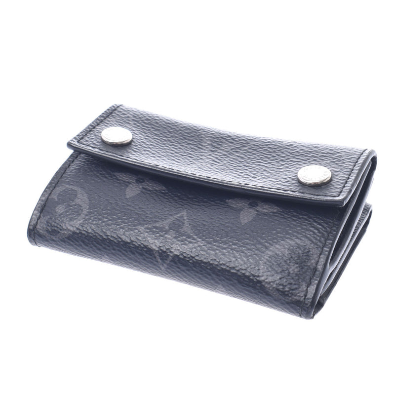Three LOUIS VUITTON Louis Vuitton monogram eclipse Discovery compact wallet black / gray M67630 men fold wallet AB rank used silver storehouse